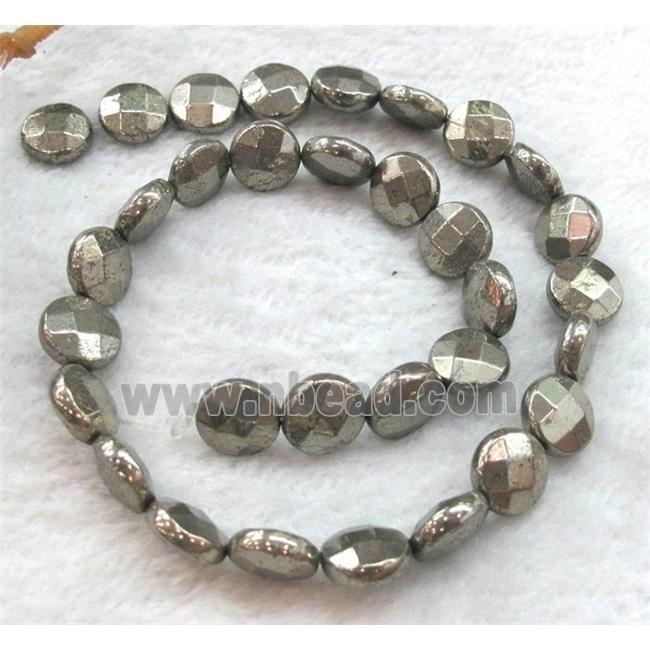 natural pyrite beads, faceted flat-round