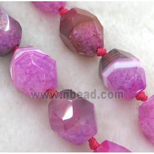 hotpink druzy agate beads, faceted freeform