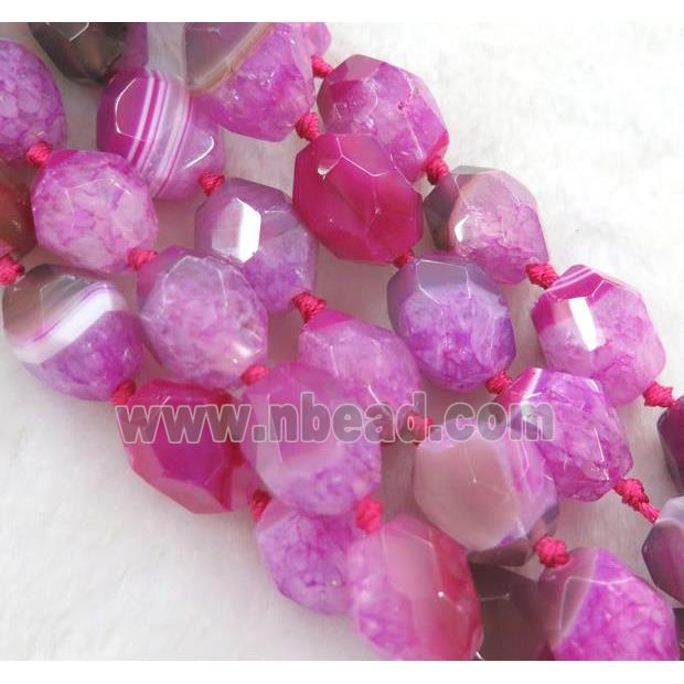 hotpink druzy agate beads, faceted freeform