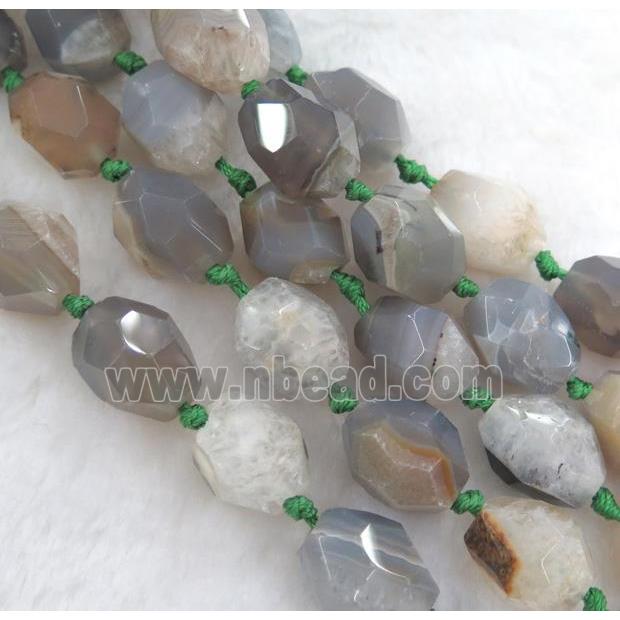 gray druzy agate beads, faceted freeform