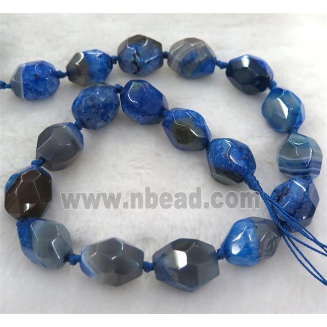 blue druzy agate beads, faceted freeform