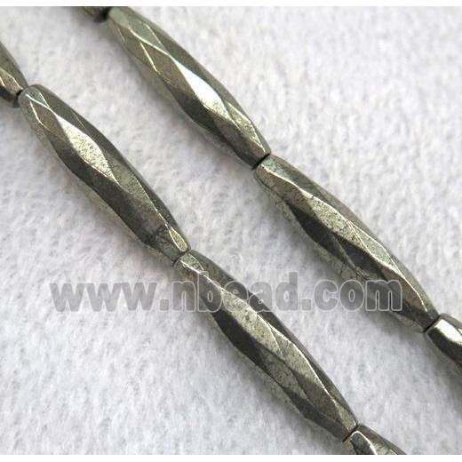 Pyrite bead, faceted rice-shaped