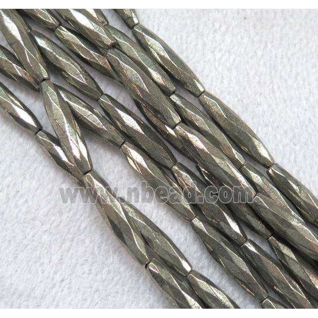 Pyrite bead, faceted rice-shaped