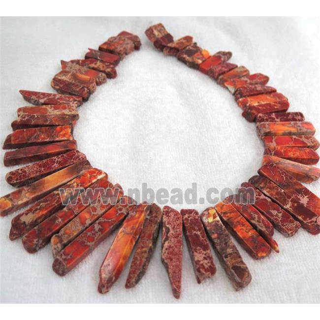 red Imperial jasper beads collar, stick, top dilled