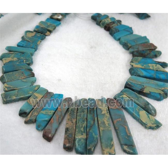 Imperial jasper collar beads, stick, blue, top dilled