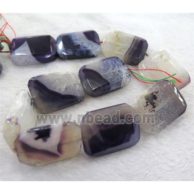 druzy agate bead, faceted rectangle, purple