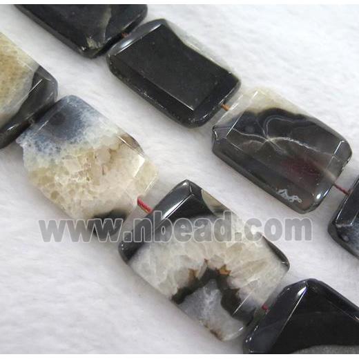 druzy agate bead, faceted rectangle, white black