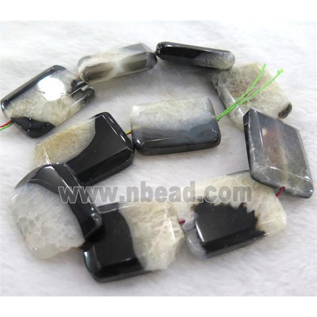 druzy agate bead, faceted rectangle, white black