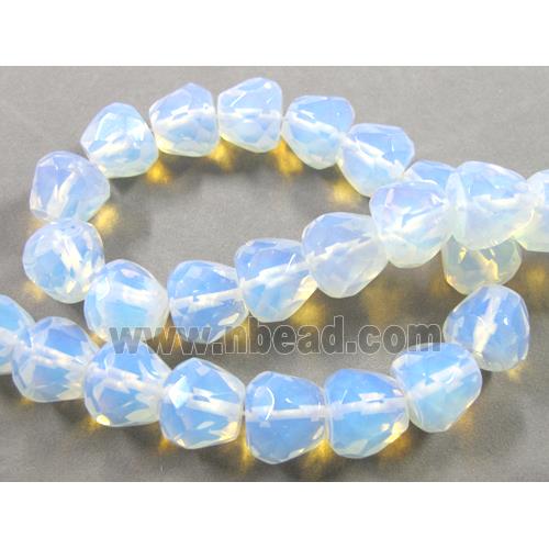 opalite beads, white, faceted