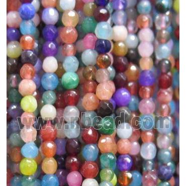 tiny jade beads, faceted round, dye, mixed color