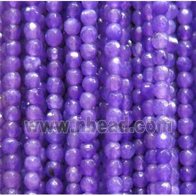 tiny jade bead, faceted round, dye purple