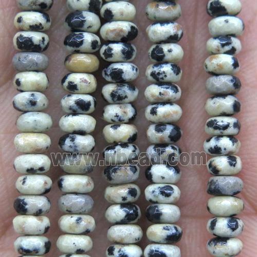tiny black spotted dalmatian jasper beads, faceted rondelle