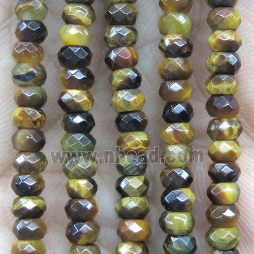 tiny tiger eye stone beads, yellow, faceted rondelle
