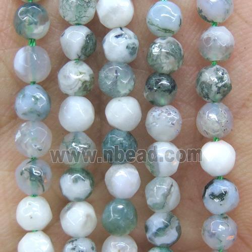 tiny dendrite tree agate beads, green, faceted round