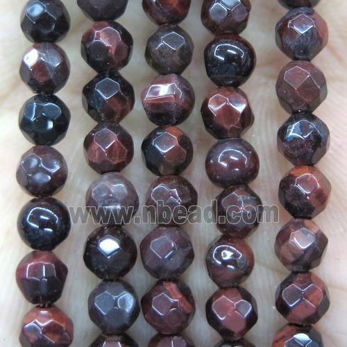 tiny red tiger eye stone bead, faceted round