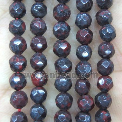 tiny Poppy Jasper beads, dark-red, faceted round