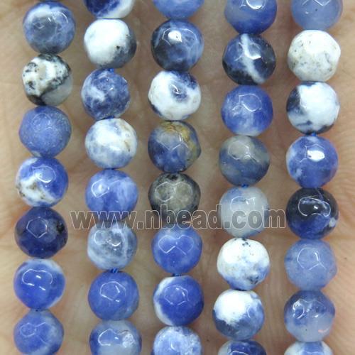 tiny blue sodalite beads, faceted round, Grade AB