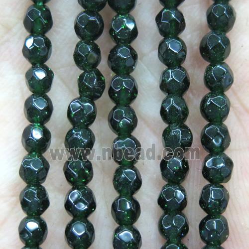 tiny green sandstone beads, faceted round