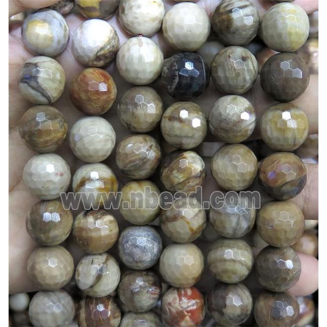 faceted round wooden Petrified Jasper
