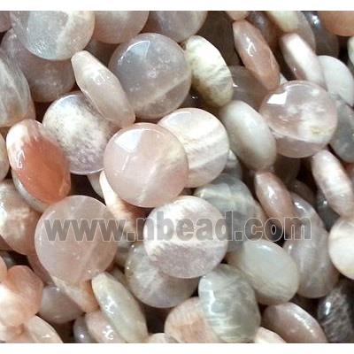 sunstone beads, faceted flat round