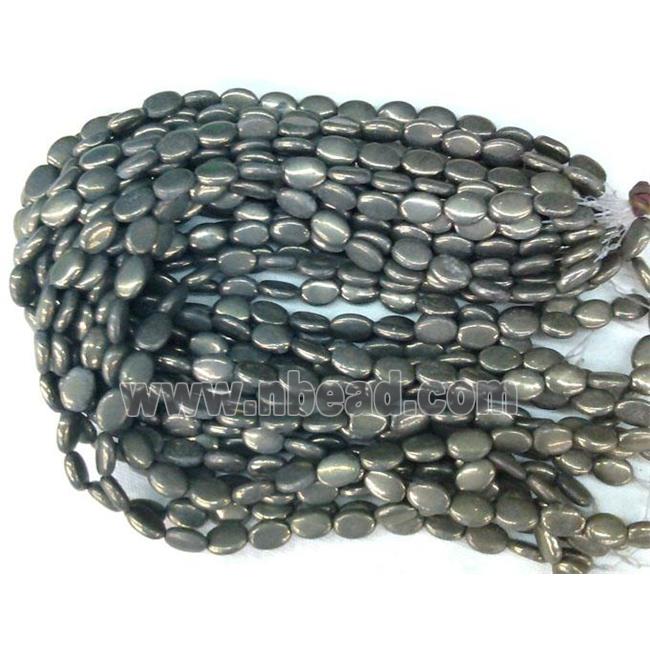 natural Pyrite Beads, flat oval