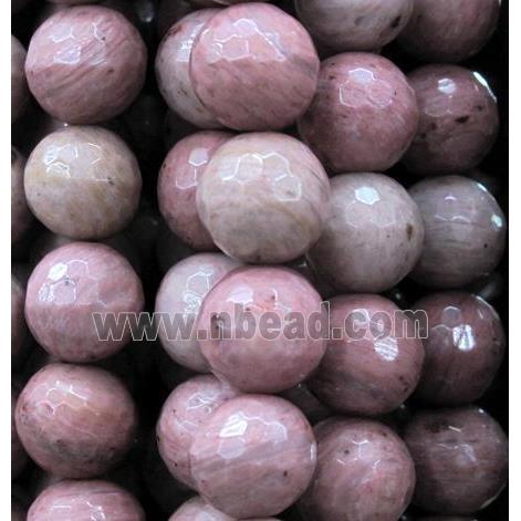 pink petrified wooden jasper bead, faceted round