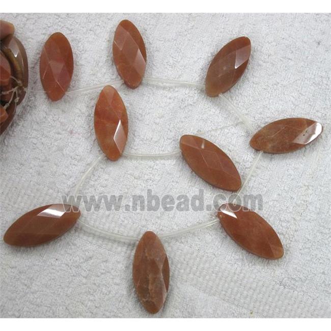 red aventurine bead, faceted flat-oval