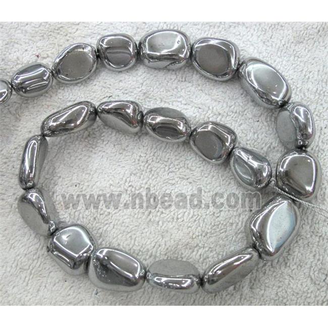 clear quartz beads, freeform, silver plated