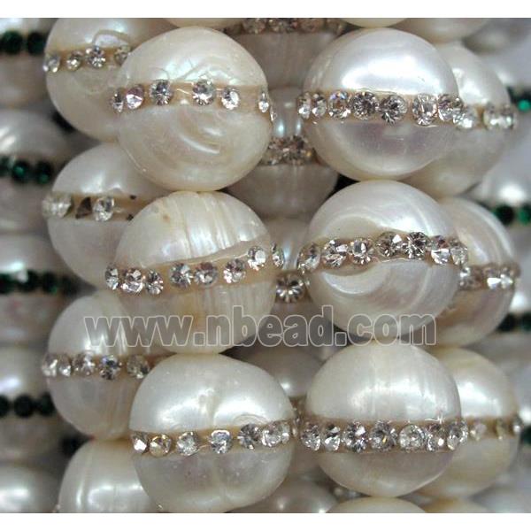 shell pearl bead paved rhinestone, round