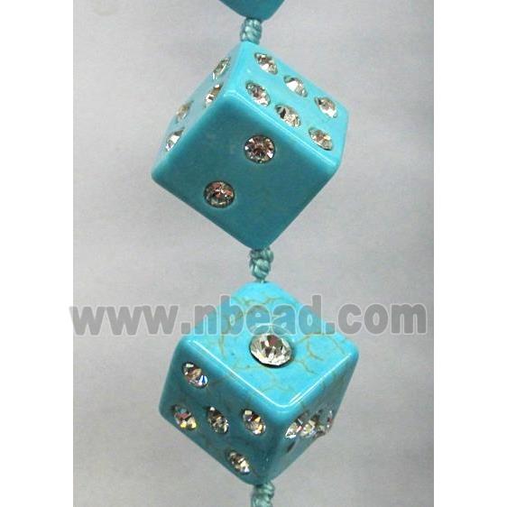 turquoise bead paved rhinestone, cube