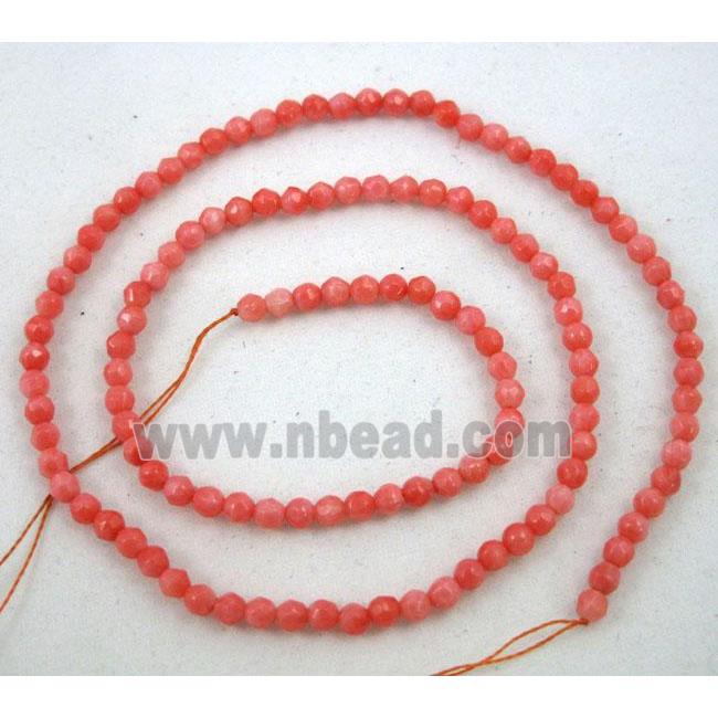 coral beads, pink, tiny, faceted round