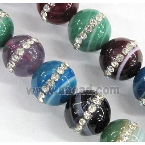 mixed agate beads paved rhinestone, round