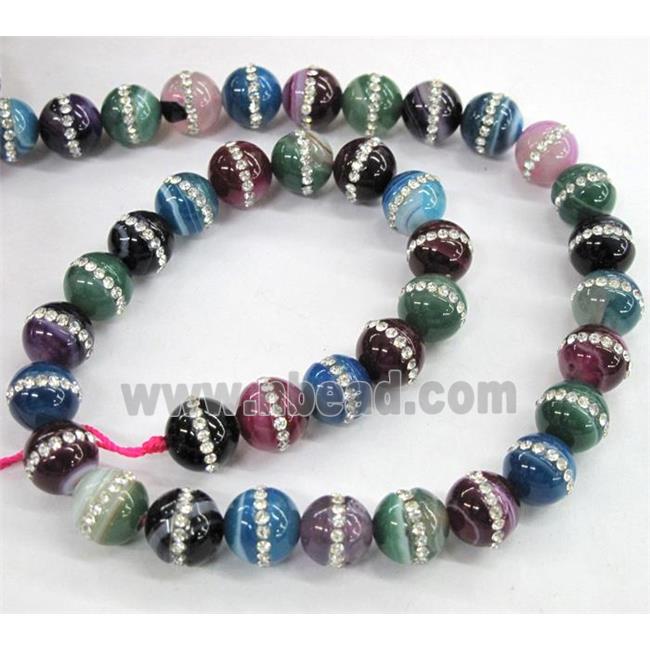 mixed agate beads paved rhinestone, round