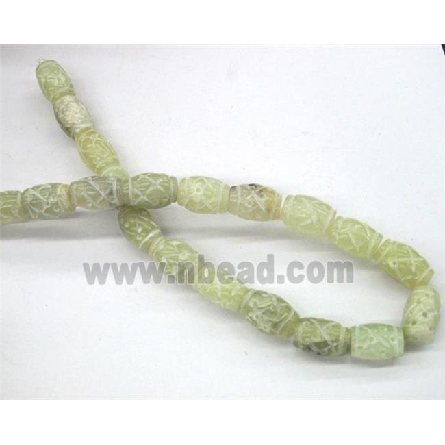 Chinese Jade Beads, barrel, white