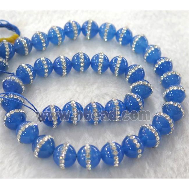 paved rhinestone agate beads, round, blue