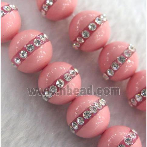 peral shell beads paved rhinestone, round, pink