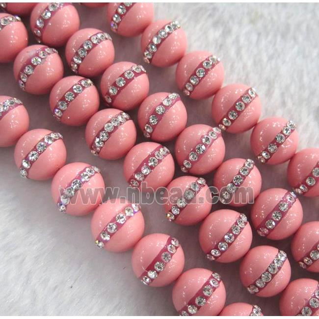 peral shell beads paved rhinestone, round, pink