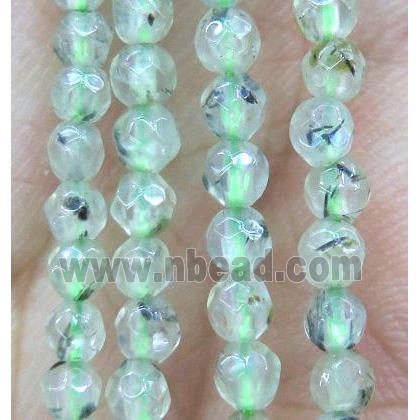 Prehnite Beads, faceted round, green, tiny