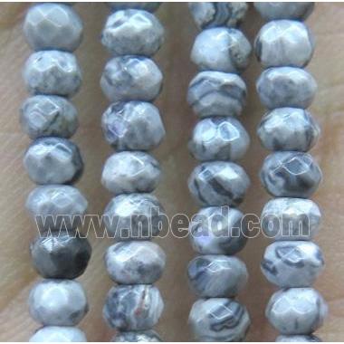 tiny grey Picture Jasper beads, faceted rondelle