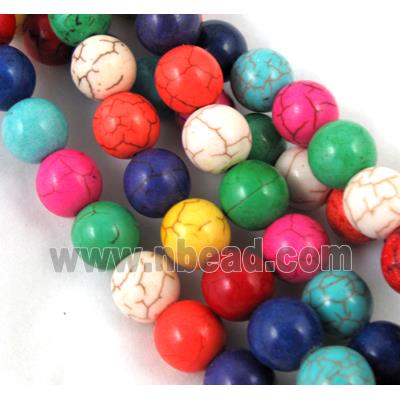 round synthetic Turquoise Beads, dyed, mix color