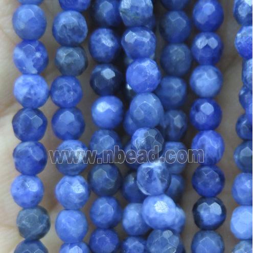 tiny sodalite beads, blue, faceted round
