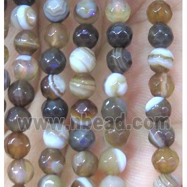 coffee striped agate beads, faceted round