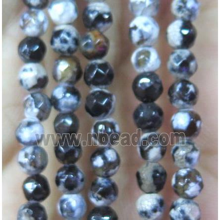 Tiny black fired agate beads, faceted round