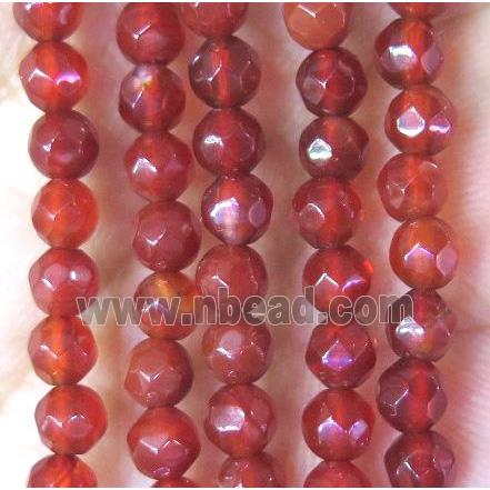 Tiny agate bead, faceted round, red