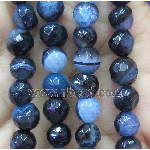 blue druzy agate bead, faceted round