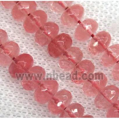 red cherry quartz beads, faceted rondelle