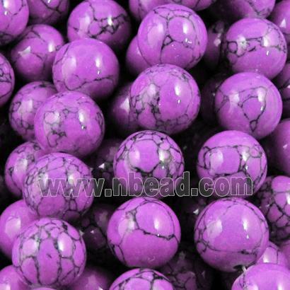 round turquiose beads, purple, synthetic