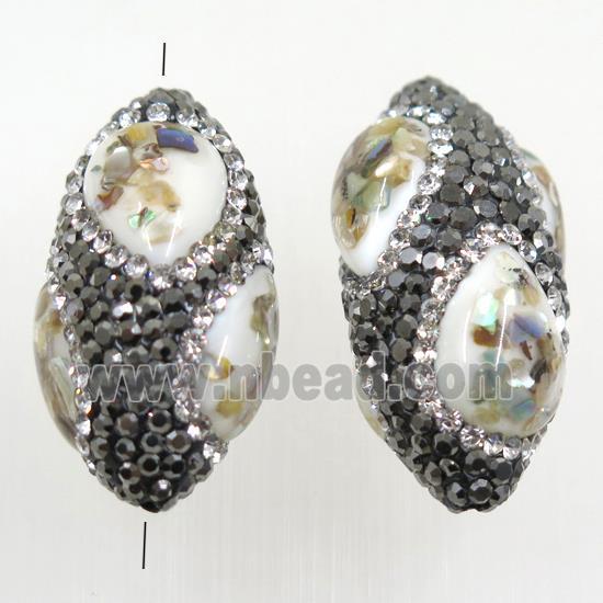 shell beads paved rhinestone, oval