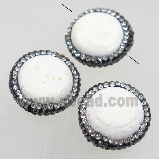 white porcelain beads paved rhinestone, circle