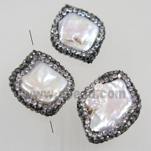 freshwater pearl beads paved rhinestone, freeform